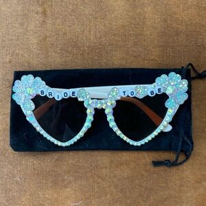 Custom Bride to be bedazzled sunglasses with sunglass carrying Slip